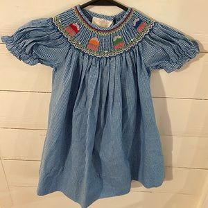Rosalina Collection Smocked Birthday Cake Dress in Blue Gingham, Size 2T